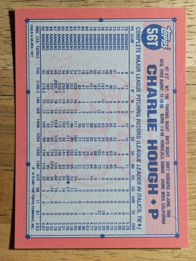 1991 Topps Traded #56T Charlie Hough