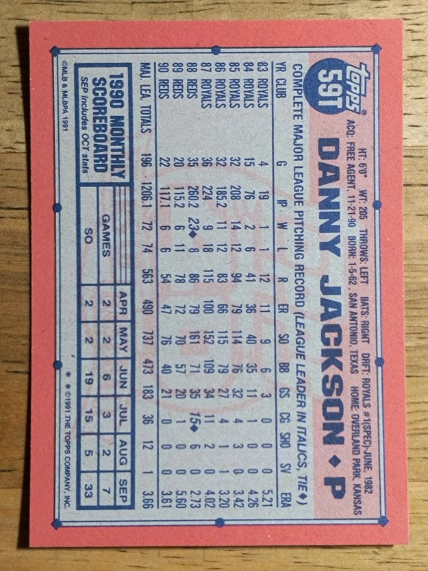 1991 Topps Traded #59T Danny Jackson