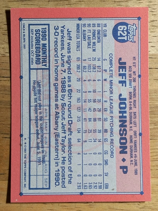 1991 Topps Traded #62T Jeff Johnson RC