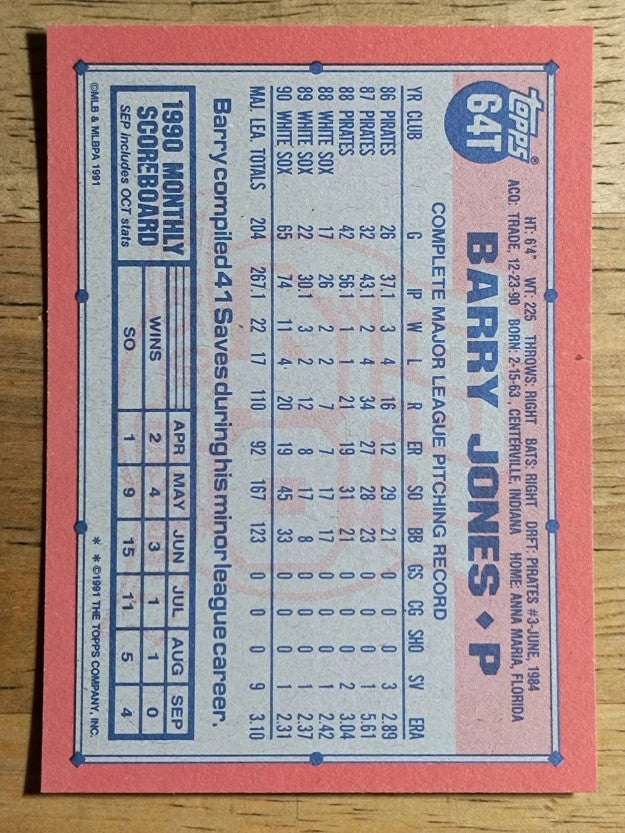 1991 Topps Traded #64T Barry Jones