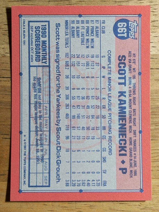 1991 Topps Traded #66T Scott Kamieniecki RC