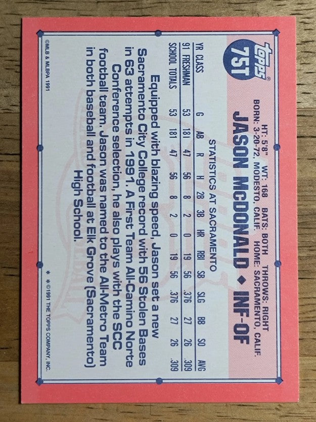 1991 Topps Traded #75T Jason McDonald USA RC