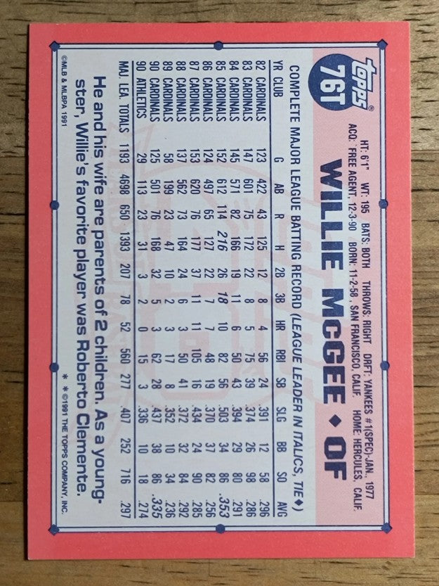 1991 Topps Traded #76T Willie McGee