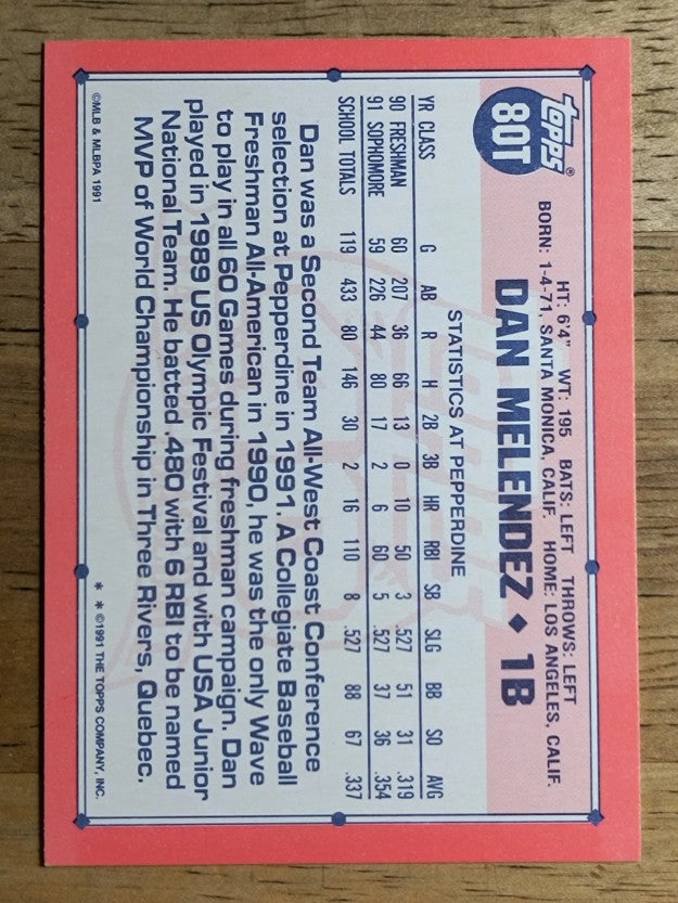1991 Topps Traded #80T Dan Melendez USA RC