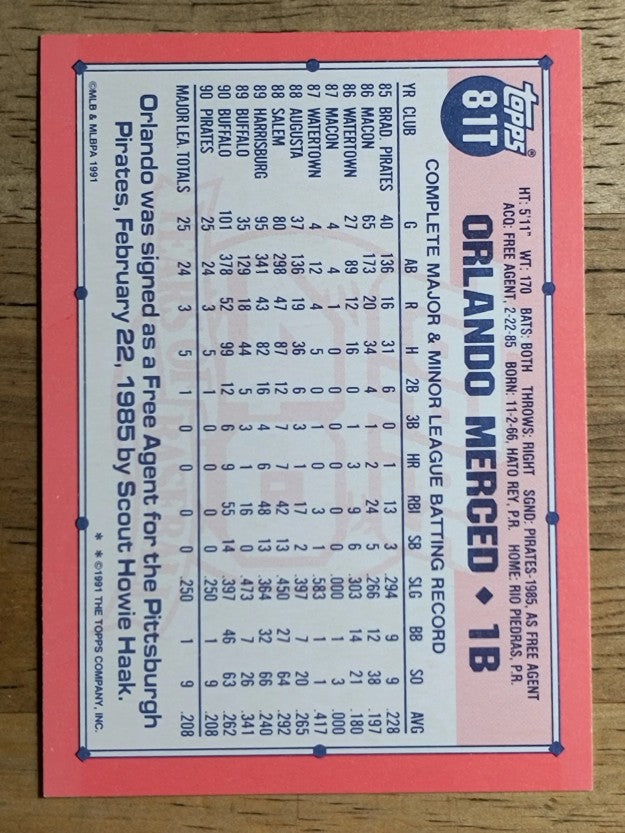 1991 Topps Traded #81T Orlando Merced RC