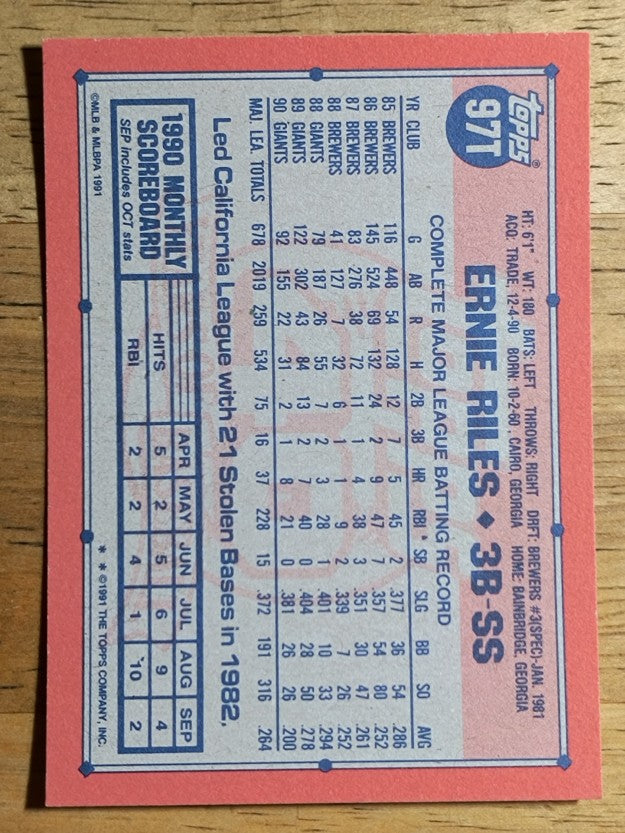 1991 Topps Traded #97T Ernie Riles