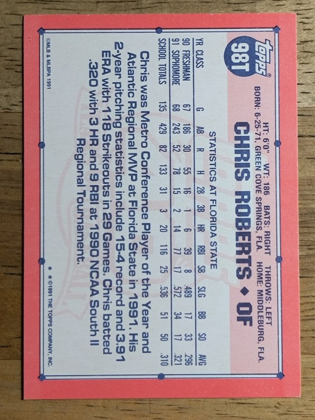 1991 Topps Traded #98T Chris Roberts USA RC