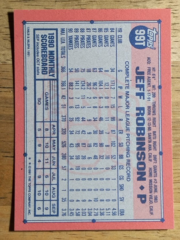 1991 Topps Traded #99T Jeff D. Robinson