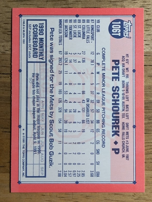 1991 Topps Traded #106T Pete Schourek RC