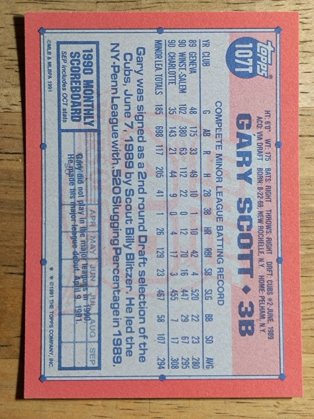 1991 Topps Traded #107T Gary Scott RC