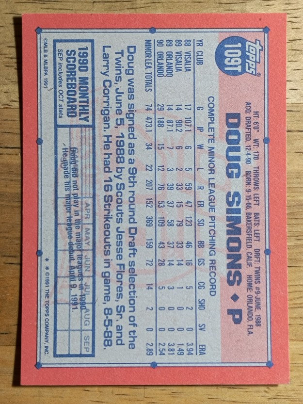 1991 Topps Traded #109T Doug Simons RC