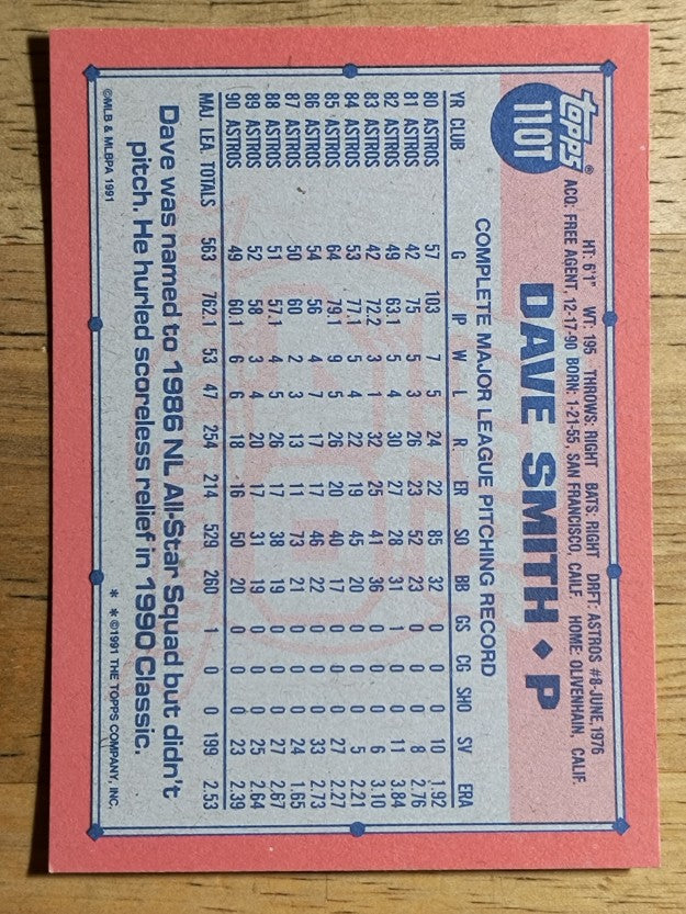 1991 Topps Traded #110T Dave Smith