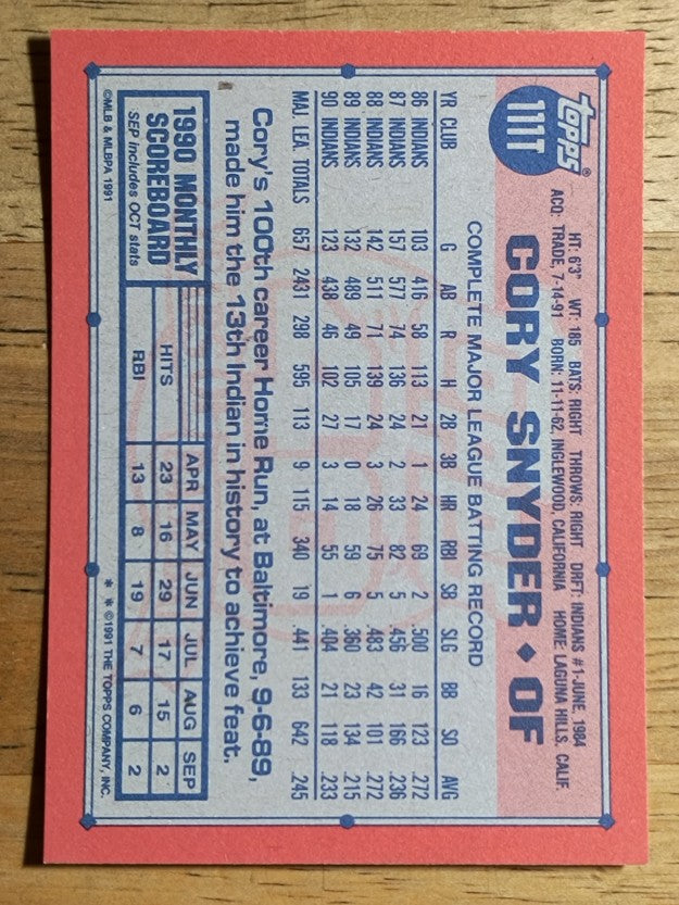 1991 Topps Traded #111T Cory Snyder