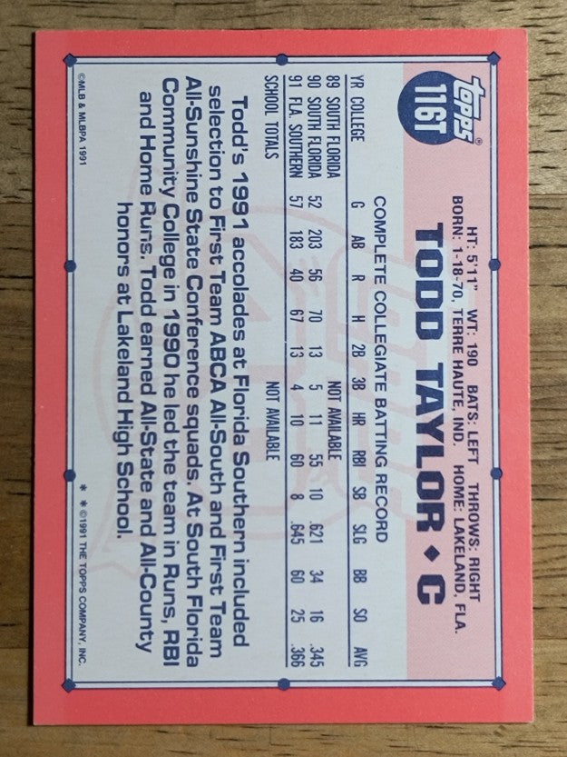 1991 Topps Traded #116T Todd Taylor USA RC