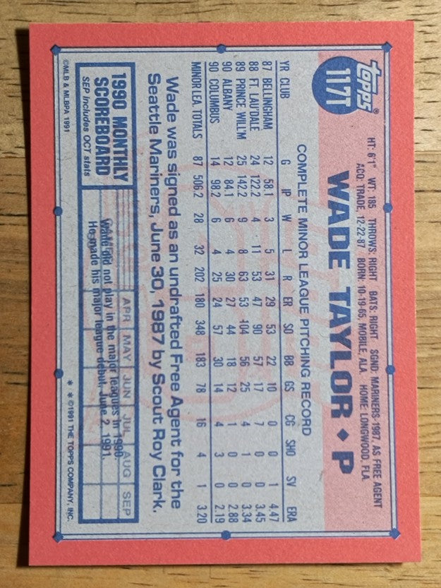 1991 Topps Traded #117T Wade Taylor RC