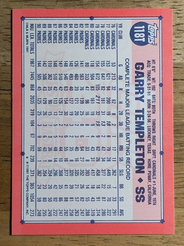 1991 Topps Traded #118T Garry Templeton