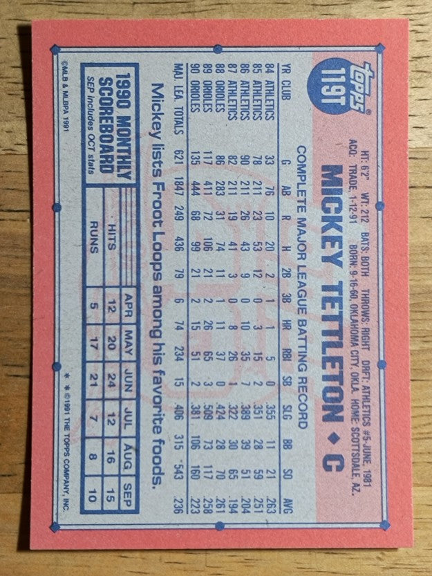 1991 Topps Traded #119T Mickey Tettleton