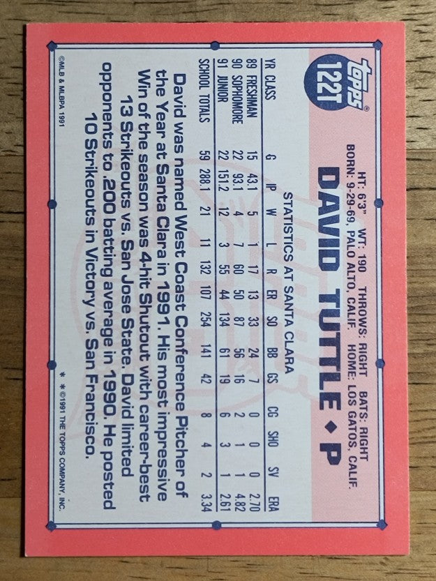 1991 Topps Traded #122T David Tuttle USA RC