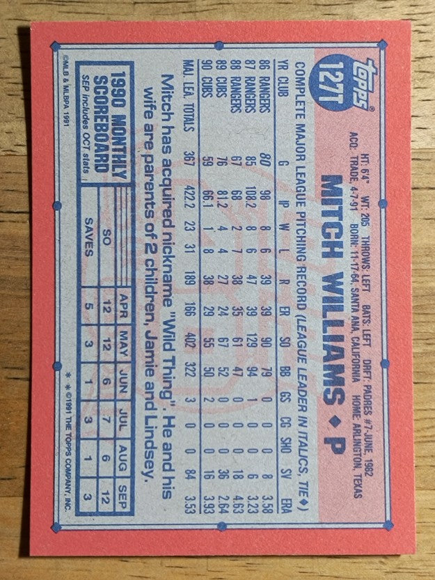 1991 Topps Traded #127T Mitch Williams