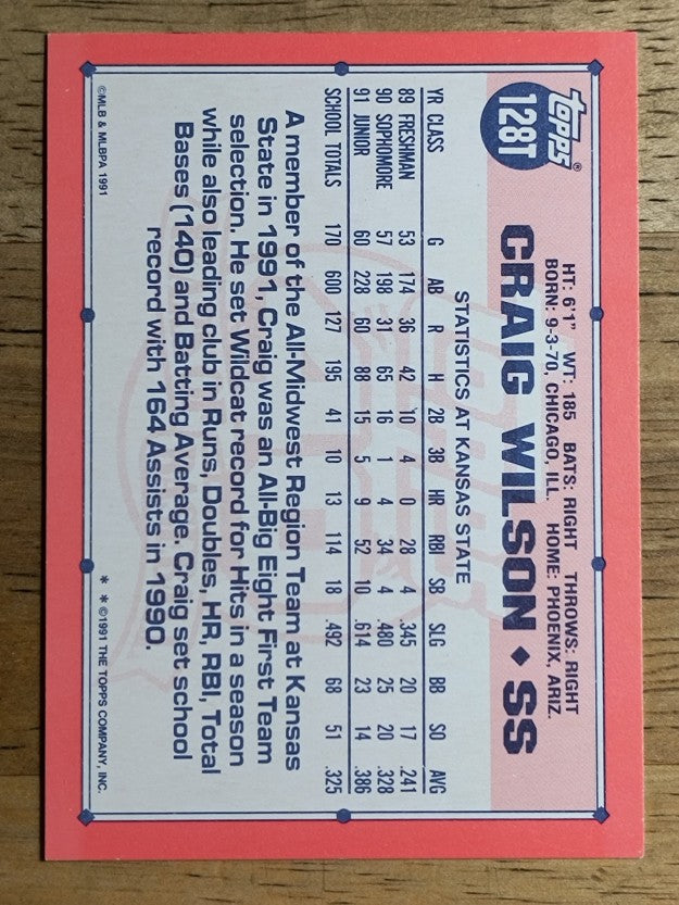 1991 Topps Traded #128T Craig Wilson USA RC