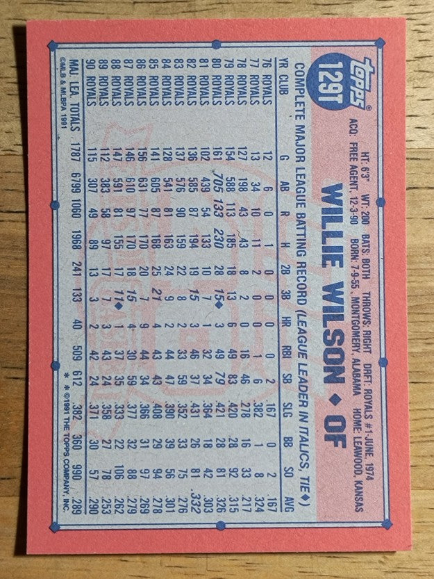 1991 Topps Traded #129T Willie Wilson