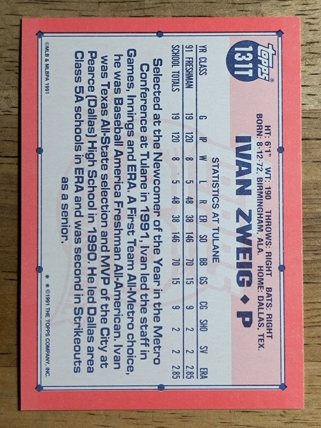 1991 Topps Traded #131T Ivan Zweig USA RC