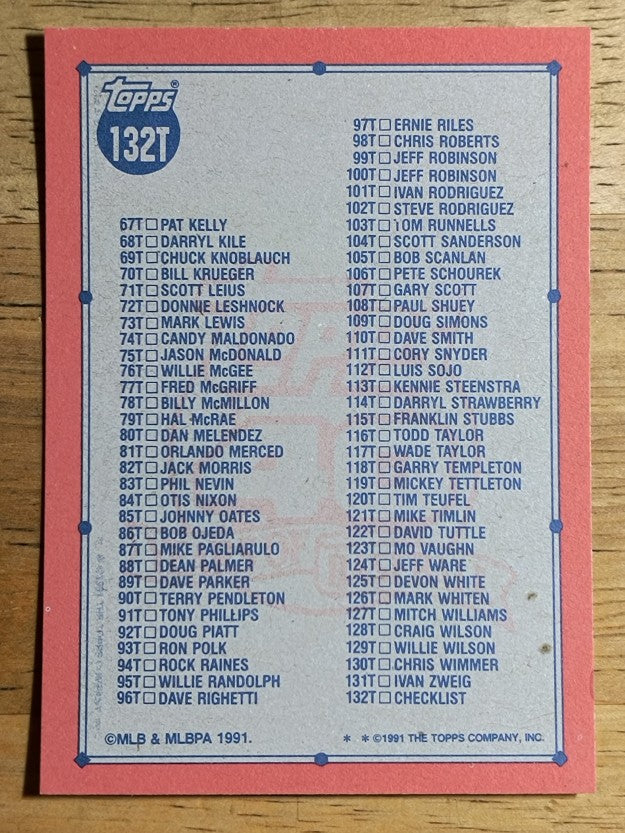 1991 Topps Traded #132T Checklist 1T-132T