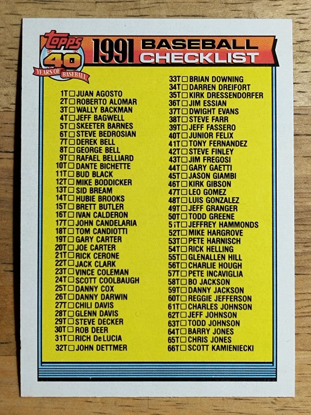 1991 Topps Traded #132T Checklist 1T-132T