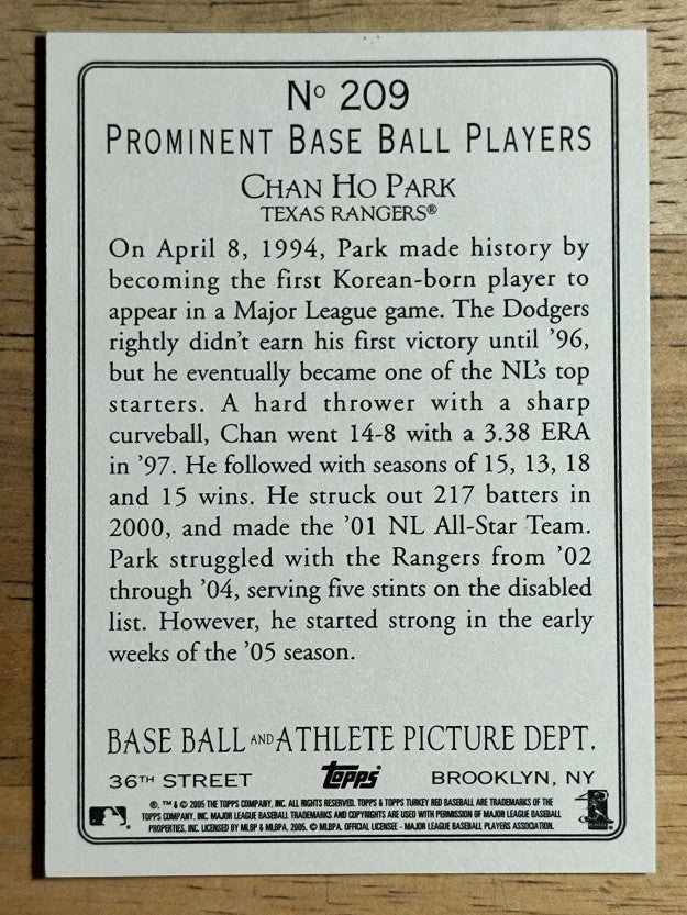 2005 Topps Turkey Red #209 Chan Ho Park