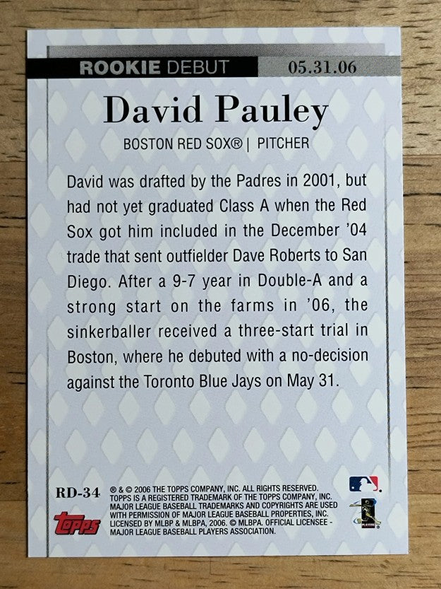 2006 Topps Update Rookie Debut #RD34 David Pauley