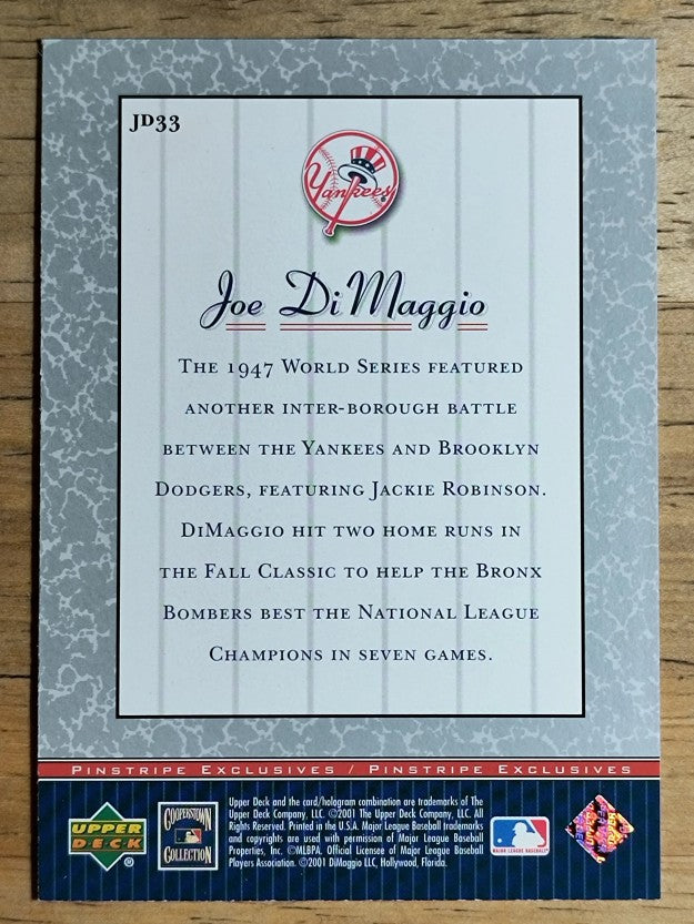 2001 Upper Deck Pinstripe Exclusives DiMaggio #JD33 Joe DiMaggio