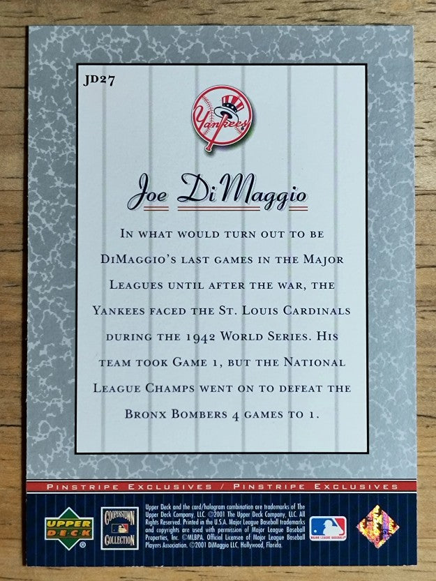 2001 Upper Deck Pinstripe Exclusives DiMaggio #JD27 Joe DiMaggio