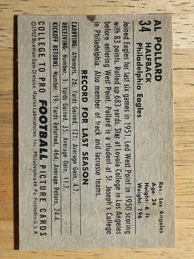 1952 Bowman Small #34 Al Pollard RC (EXMT)