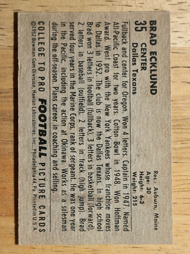1952 Bowman Small #35 Brad Ecklund (EX)