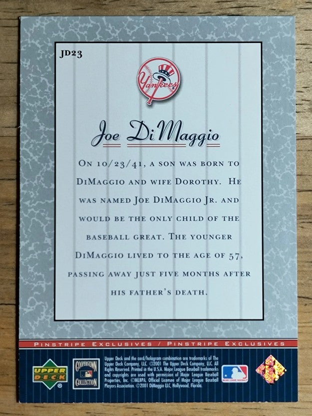 2001 Upper Deck Pinstripe Exclusives DiMaggio #JD23 Joe DiMaggio