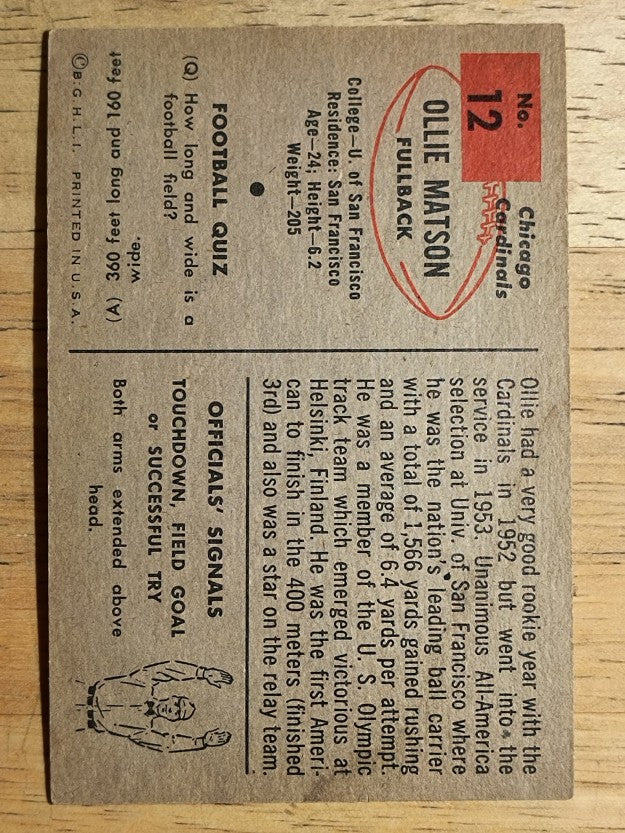 1954 Bowman #12 Ollie Matson (VG)