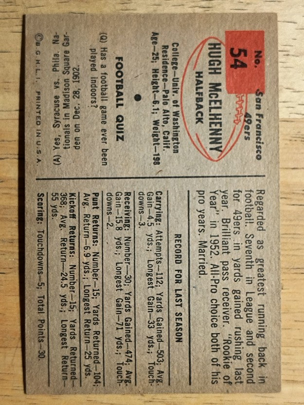 1954 Bowman #54 Hugh McElhenny (EX)