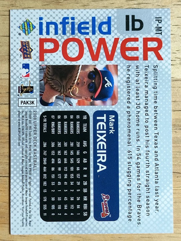 2008 Upper Deck Infield Power #MT Mark Teixeira