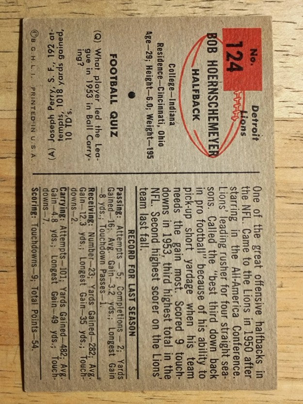1954 Bowman #124 Bob Hoernschemeyer (EXMT)