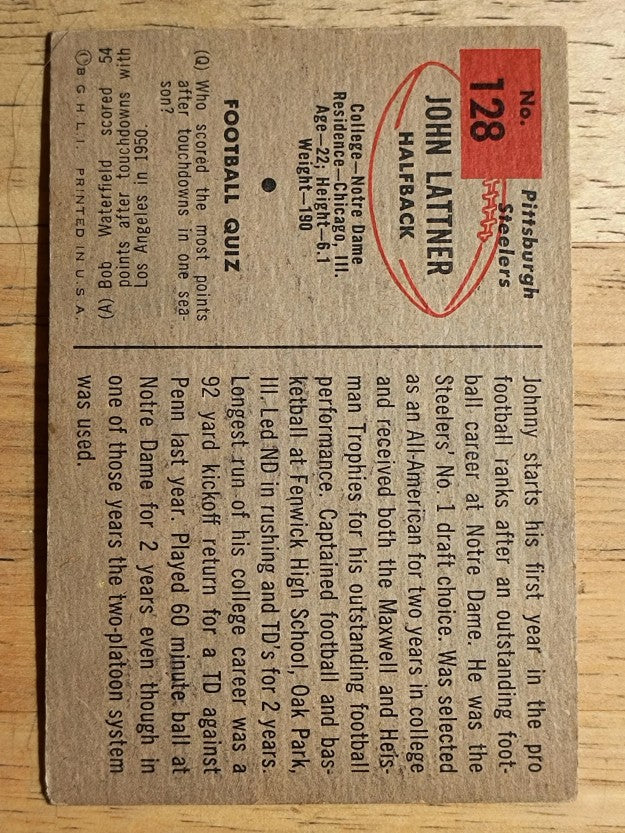 1954 Bowman #128 John Lattner RC (VG)