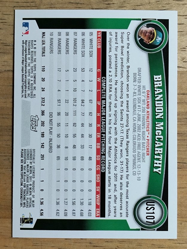 2011 Topps Update #US107 Brandon McCarthy