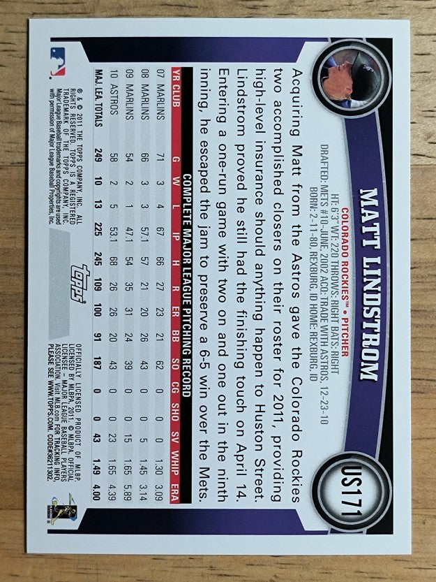 2011 Topps Update #US171 Matt Lindstrom