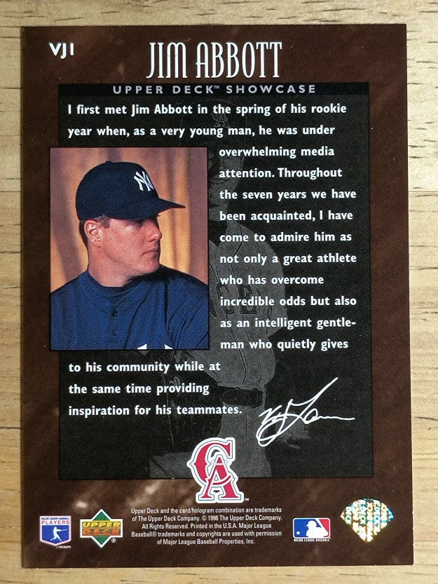 1996 Upper Deck V.J. Lovero Showcase #VJ1 Jim Abbott