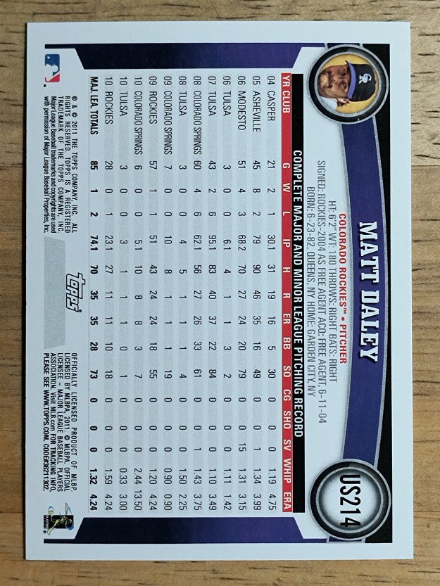 2011 Topps Update #US214 Matt Daley