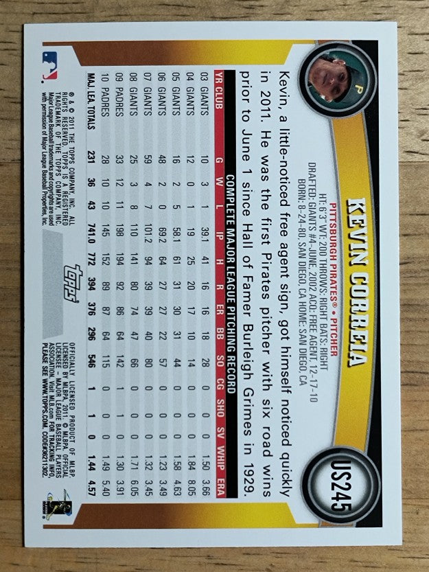 2011 Topps Update #US245 Kevin Correia