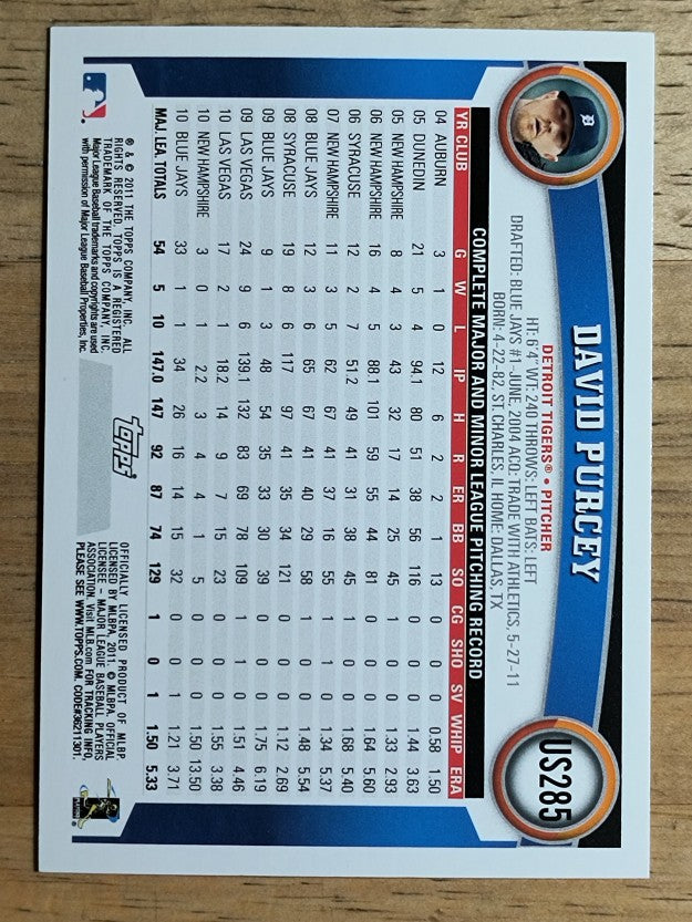 2011 Topps Update #US285 David Purcey