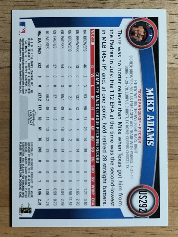 2011 Topps Update #US292 Mike Adams