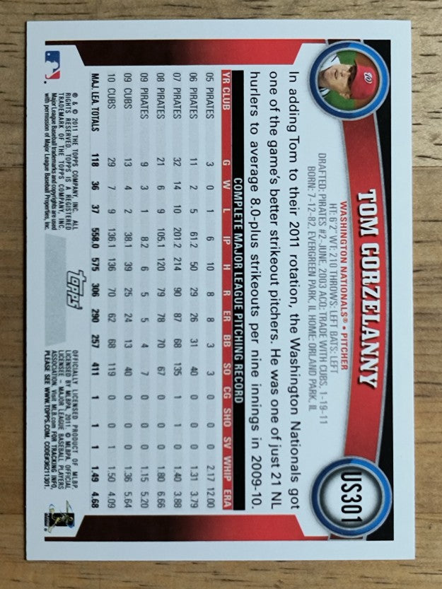 2011 Topps Update #US301 Tom Gorzelanny