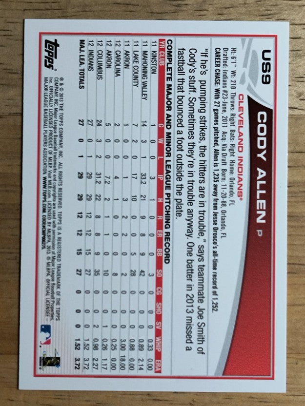 2013 Topps Update #US9 Cody Allen RC