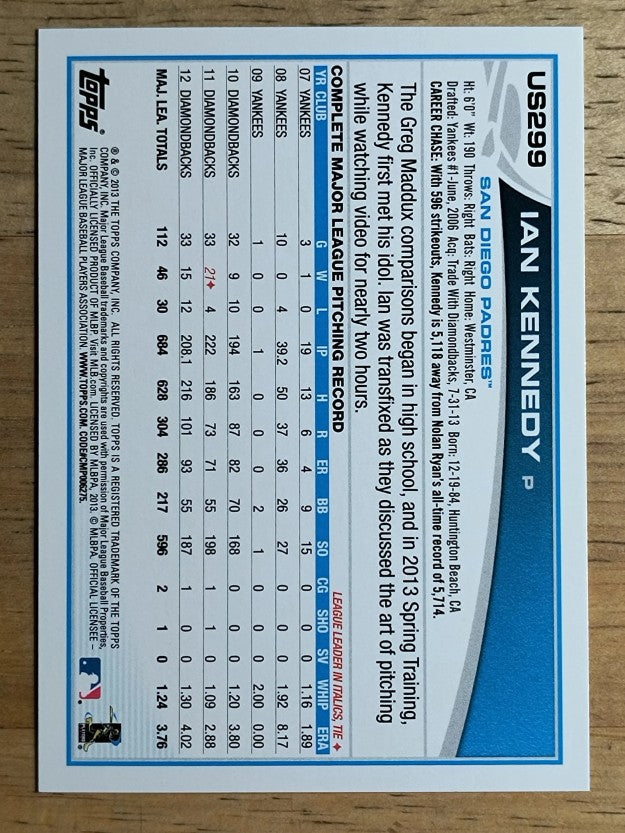 2013 Topps Update #US299 Ian Kennedy
